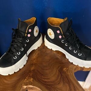 Converse Chuck Taylor Lugged High Top Black & White Leather Sneakers Gore-Tex